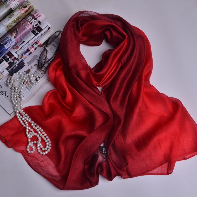Season Solid Color Gradual Change Color Mulberry Silk Silk Scarf Women, Color Matching Women'S Scarf Shawl Yarn Beach Towel