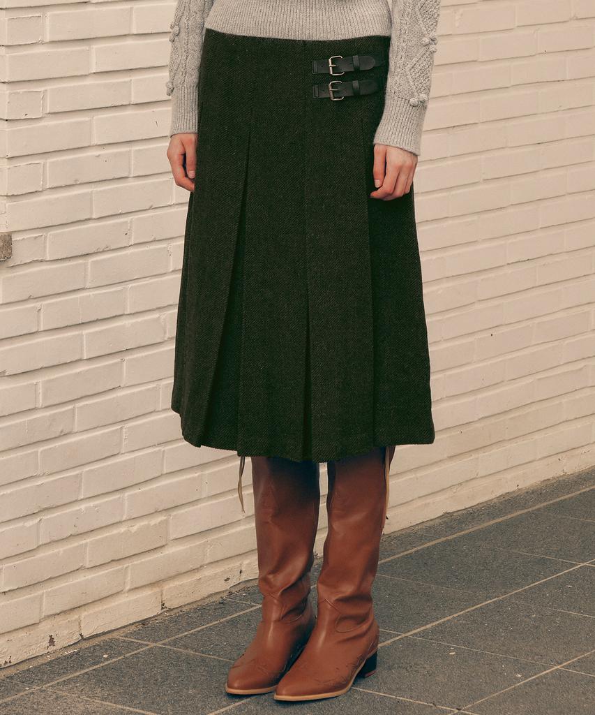ROLAROLA Wool Blended Pleats Skirt Khaki