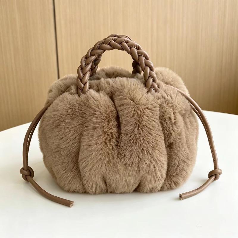 New Plush Bag Imitation Rabbit Fur Cute Pumpkin Bag Portable Lady Bag Autumn and Winter Clouds Soft and Cute Temperament Shoulder Messenger Bag