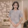 Summer 2026 Elegant Women's Mulberry Silk Tencel Knit Hollow Round Neck Pullover Top
