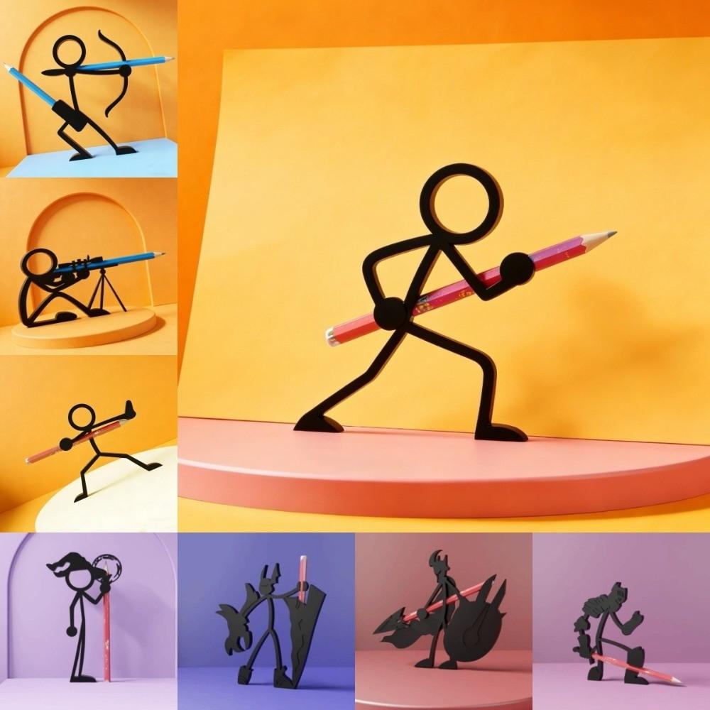 3D Schwarzer Stickman Krieger Stifthalter Plastik Lustige Stiftverzierung 3D Gedruckter Bleistifthalter Schüler