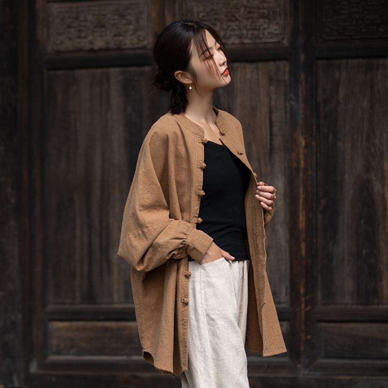 2026 Autumn Women's Zen-Style Cotton Linen Cardigan with Frog Buttons for Tea Ceremony