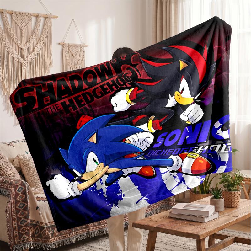 Sonic the Hedgehog Printed Flannel Blanket, Skin Friendly Warm Throw for Indoor Couch Bed Daily Use