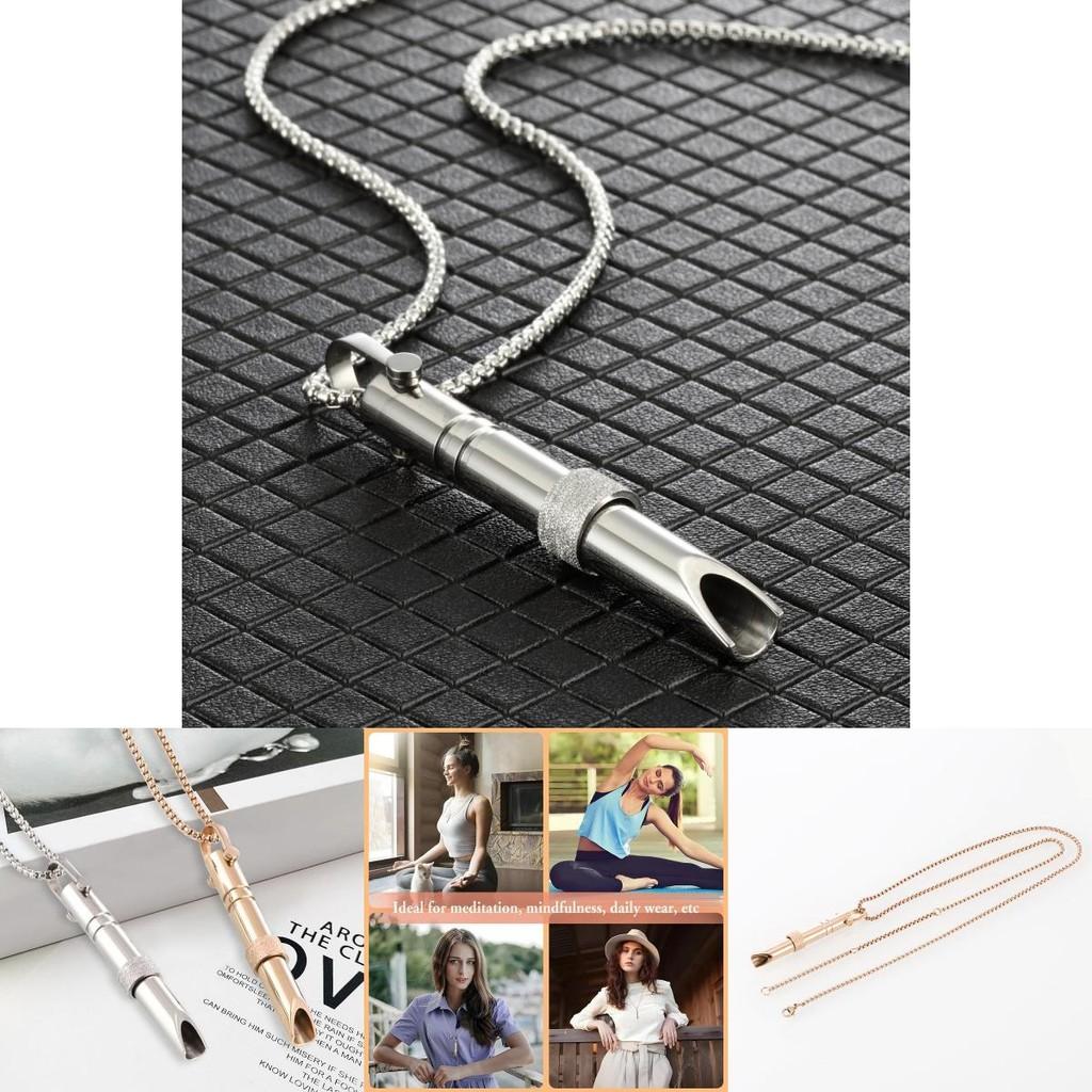 Paslanmaz Çelik Meditasyon Farkındalık Kolye Nefes Kontrolü Düdüğü Uzun Kolye