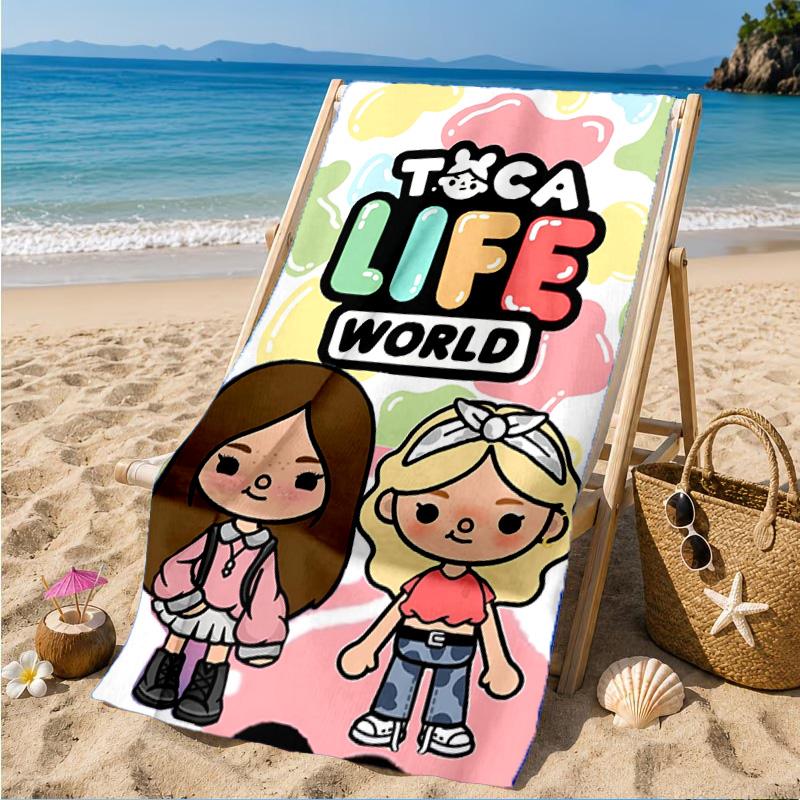 Toca Boca Game Characters In Grid Beach Towel, Quick-drying, Easy To Care For, Suitable for Both Fitness and Beach Vacations,Sports Essential