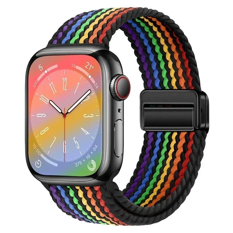 Nylon Braided Loop Strap for Apple Watch Ultra2 49mm 9 8 7 45 41mm Metal Magnetic Bracelet Wristband for 6 5 4 3 SE 44 40mm Band