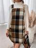 Women's Casual Plaid Overall Dress with Pockets
