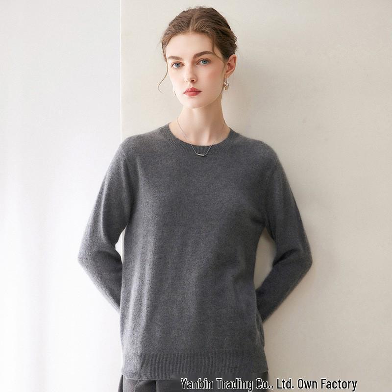 Pure Cashmere Women's Loose Round Neck Pullover Sweater for Autumn and Winter