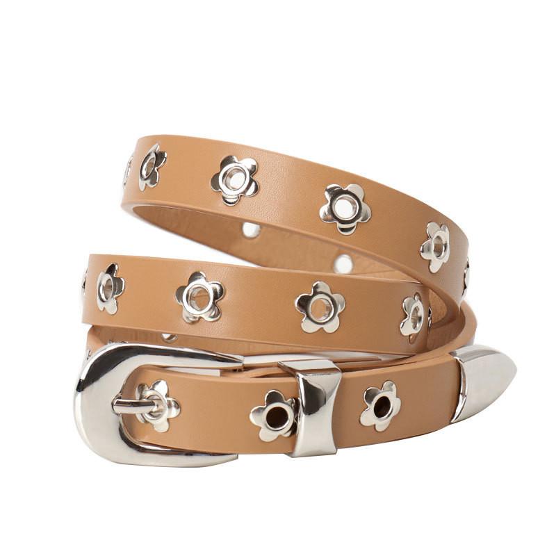 Punk Leather Belt For Women With Alloy Buckle And Adjustable Fit For Casual Street Style
