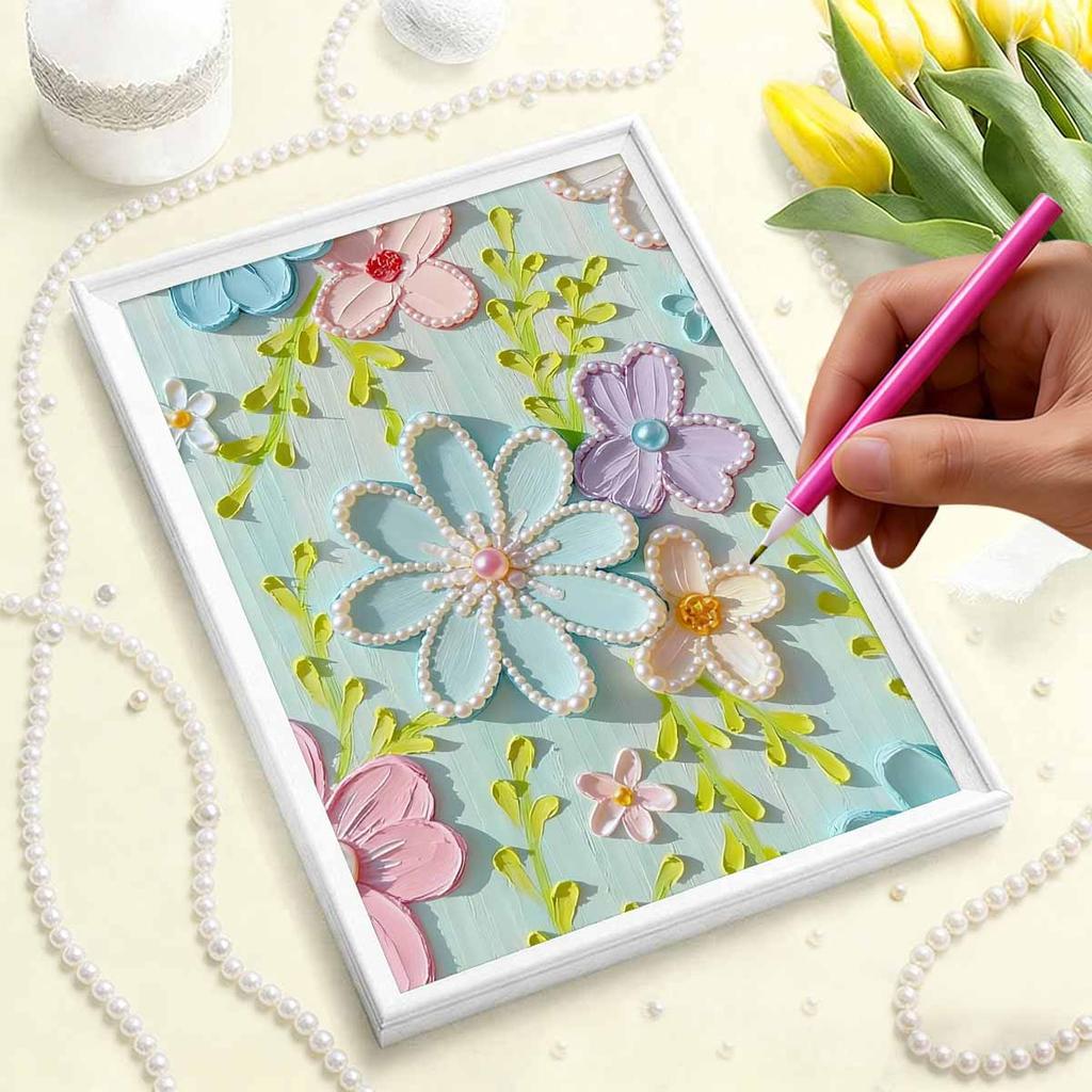 DIY Pearl Painting Set Colored Flowers Pattern Home Decoration Handmade Sticky Diamond Creative Canvas Pearl Art Painting Crafts Perfect Gift
