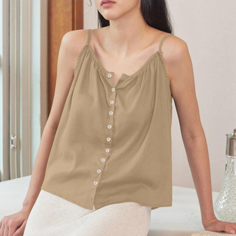

ZANZEA Женские повседневные однотонные летние топы-камезоли без рукавов на бретелях 4XL хаки