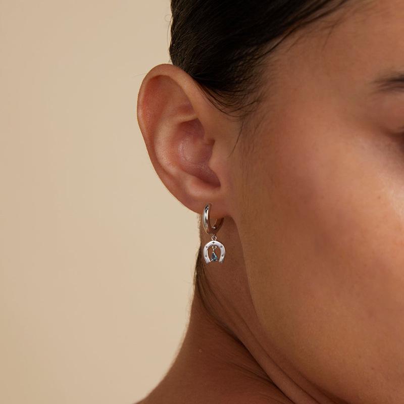 European-American S925 Silver Starry Lake Blue Zircon Water Drop Ear Cuffs - Temperamental Women's Geometric Fashion Earrings