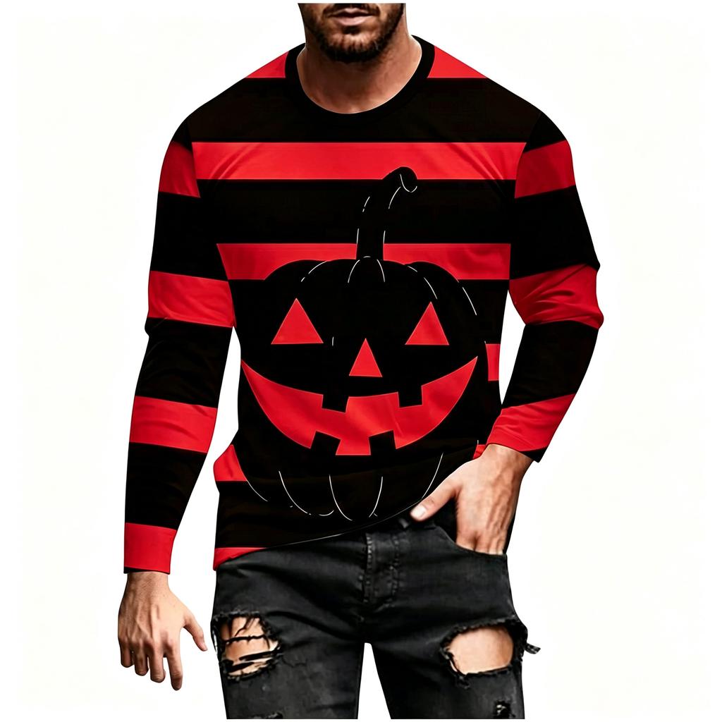 Men's Halloween Striped Long Sleeve Shirt Casual Loose Fit for Party and Everyday Wear