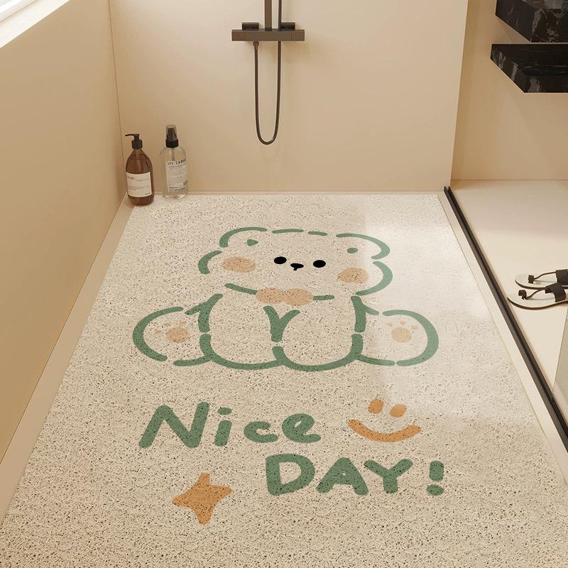 Cartoon Cute Fun Bathroom Floor Mat Household Hollow Dirt-Resistant Wear-Resistant Silk Ring Floor Mat Shower Room Non-Slip Easy To Take Care Of Floor