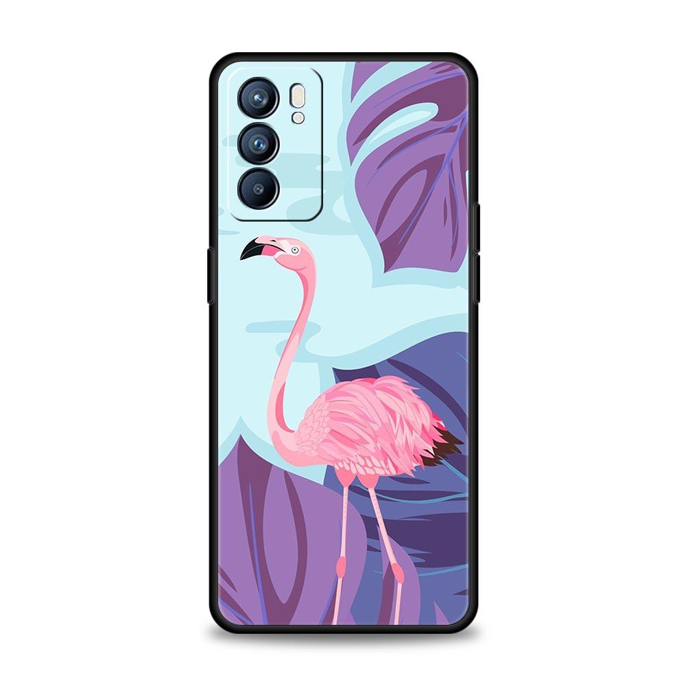 Lovely Pink Flamingos Leaf Phone Case For Oppo Reno8 Reno7 Reno6 Pro A54 5G Find X6 X5 A53 A52 A9 A15 A95 A17 A16 A57 A31 Cover
