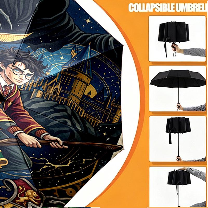 Custom Name Personalized Harry potter Print Umbrella, Auto Open Close, 8‑Rib Sturdy Frame, Commute Camping Hiking Use, Birthday Gift