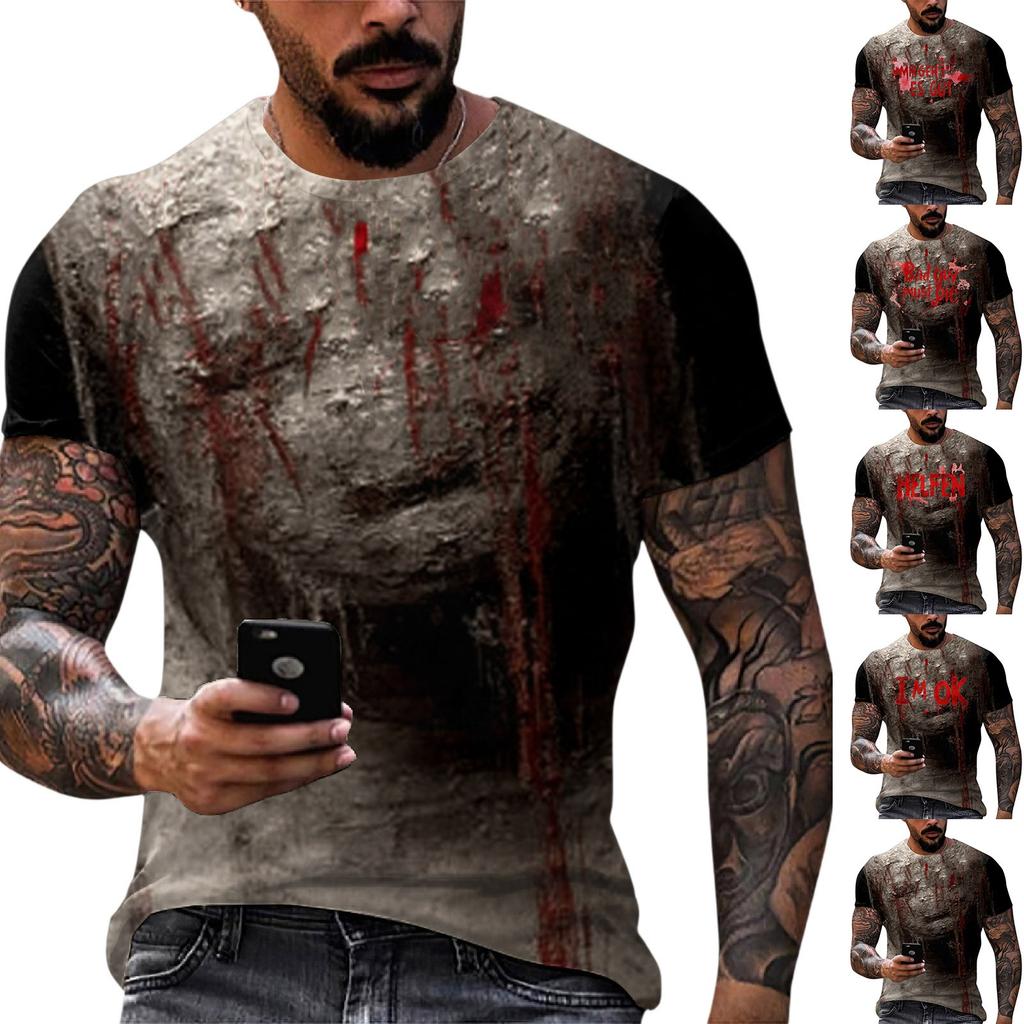 Halloween printed men's round-neck cotton-like short-sleeved top T-shirt