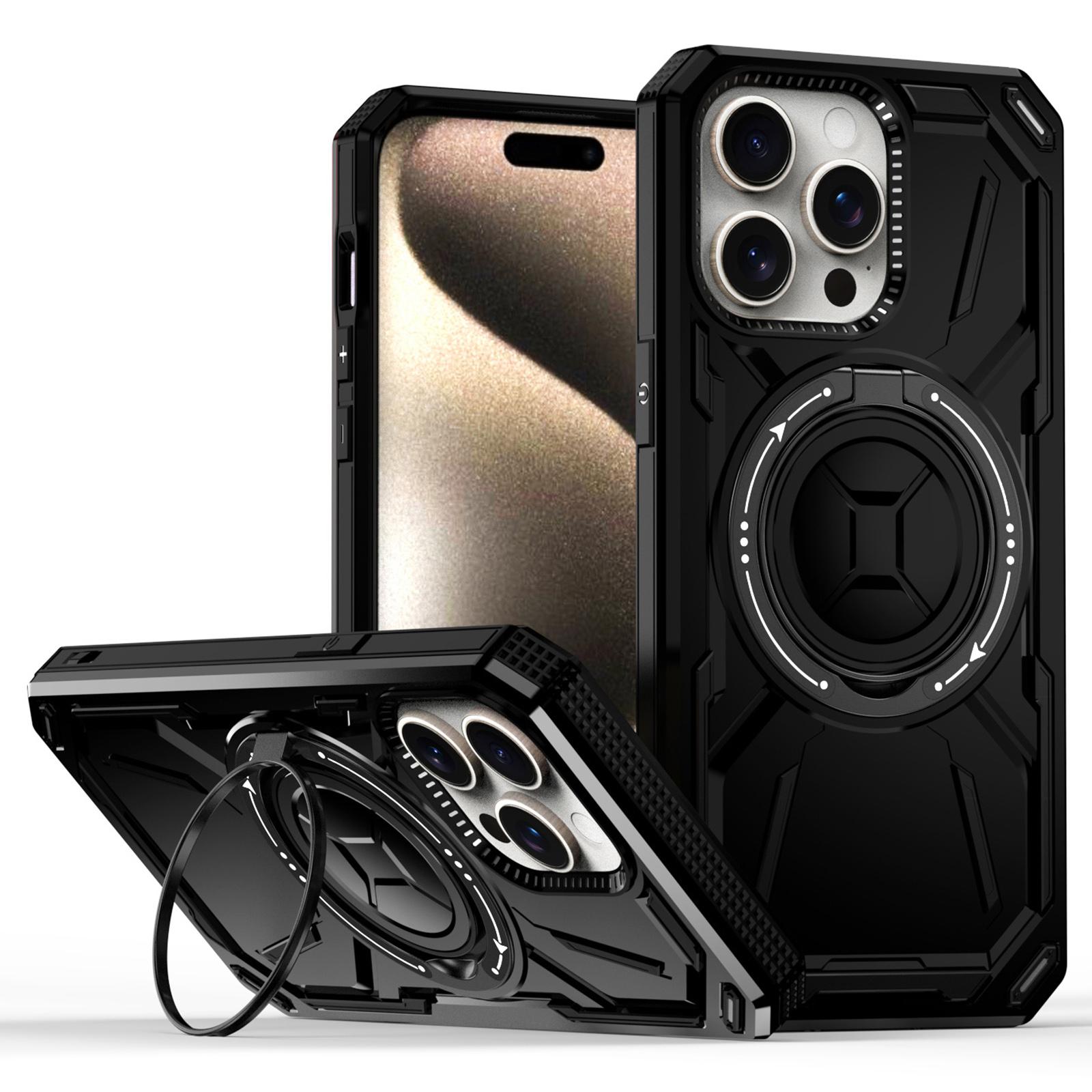 

Для iPhone 15 Pro Max Магнитный чехол Гибридная накладка для телефона с подставкой Black