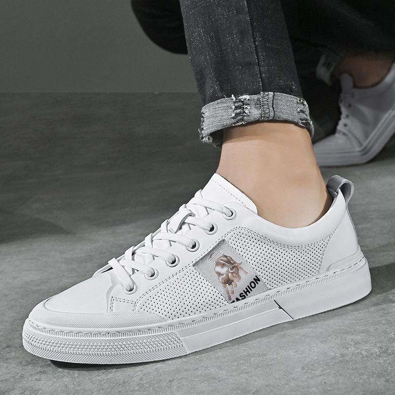 Summer New Top Layer Cowhide Easy Wear Shoes Men's Trendy Versatile Casual Shoes Breathable Board Shoes