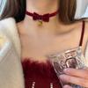 Weinroter Weihnachts-Schleifen-Glocken-Plüsch-Choker