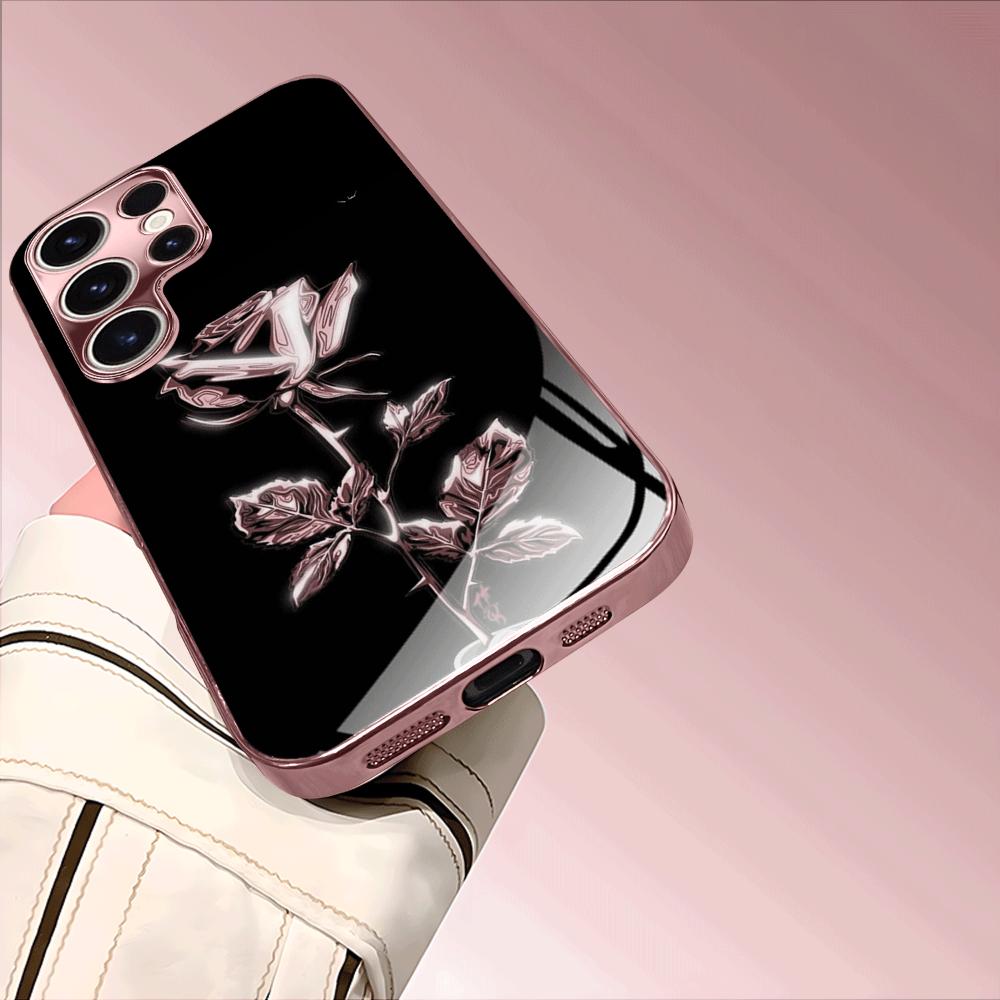 Rosa Rosen-Design Glas-Handyhülle geeignet für Samsung Galaxy S26 S25 S24 S23 S22 S20 FE/Ultra/Plus stoßfeste Rückabdeckung
