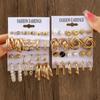 Retro Geometric Metal Ear Cuff & Pearl Earrings Set - 6 Pieces