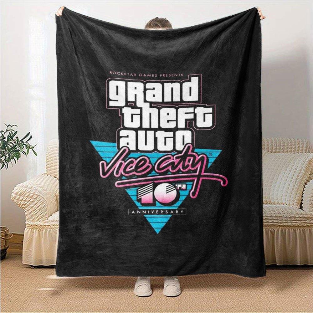 1 pezzo Coperta Morbida in Flanella Grand Theft Auto con Stampa di Designer Una coperta accogliente per tutte le stagioni, perfetta per il divano, il letto, l'ufficio