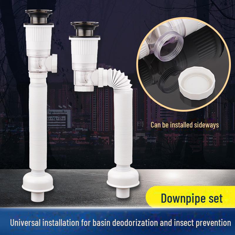 

Комплект дезодорирующей сливной трубы и сливного устройства для раковины