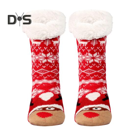 1 Pair Winter Floor Socks Thickened Fuzzy Plush Warmth Retention Christmas Print Leg Warmer Silicone Bottom Fall Winter Floor Socks Holiday Gift
