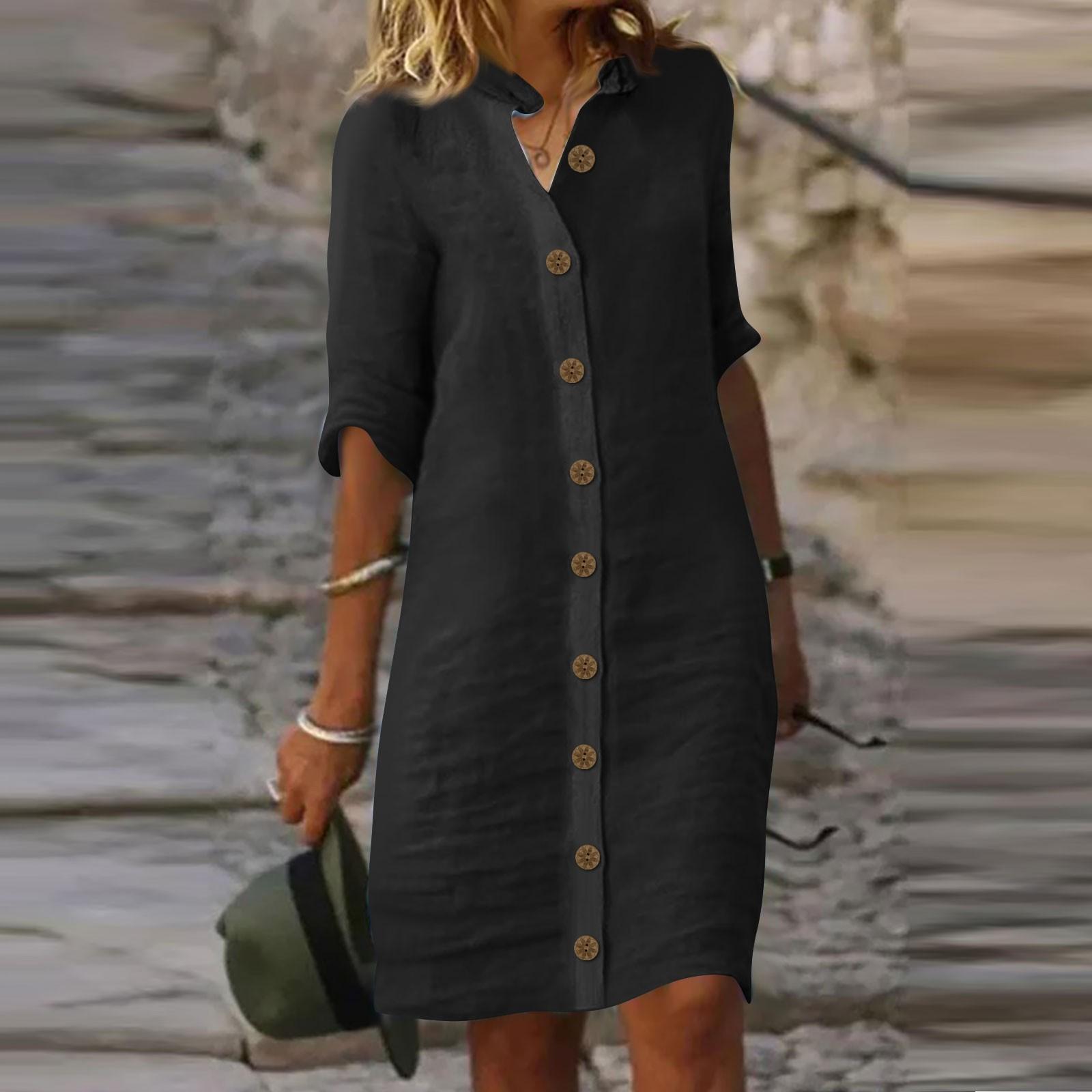 

Женское платье с рубашкой и рукавами миди, однотонные повседневные платья XXXL чёрный