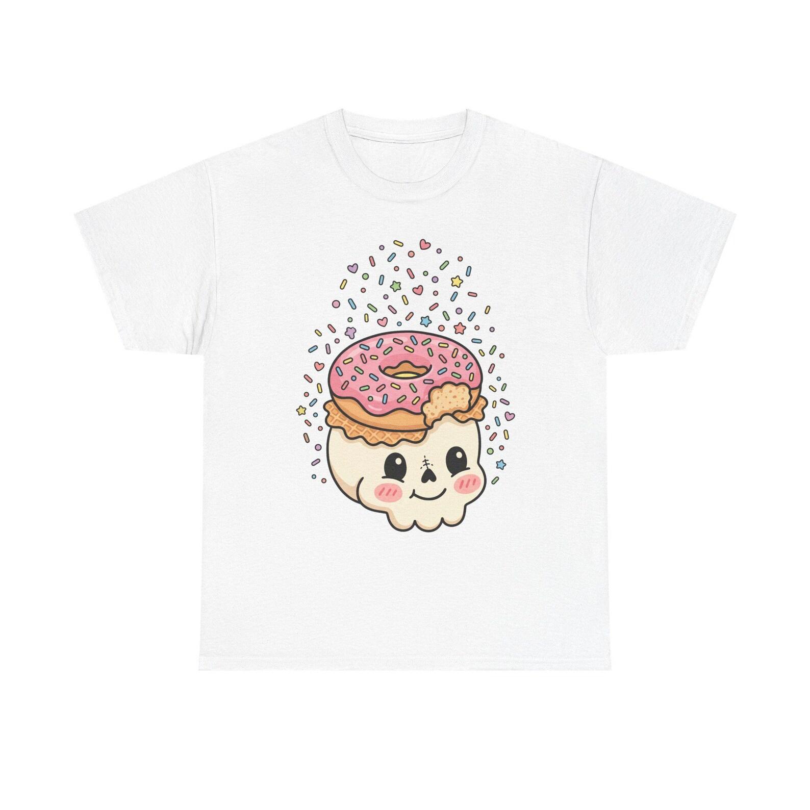 Donut Skull Tee | Kawaii Illustration, Sprinkles Graphic, Pastel T-Shirt S