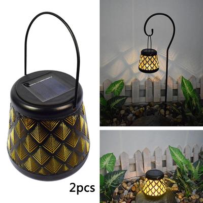 Lanterna Solar Pendente para Pátio de Jardim Artesanato em Metal à Prova d'Água Oca para Caminho Externo