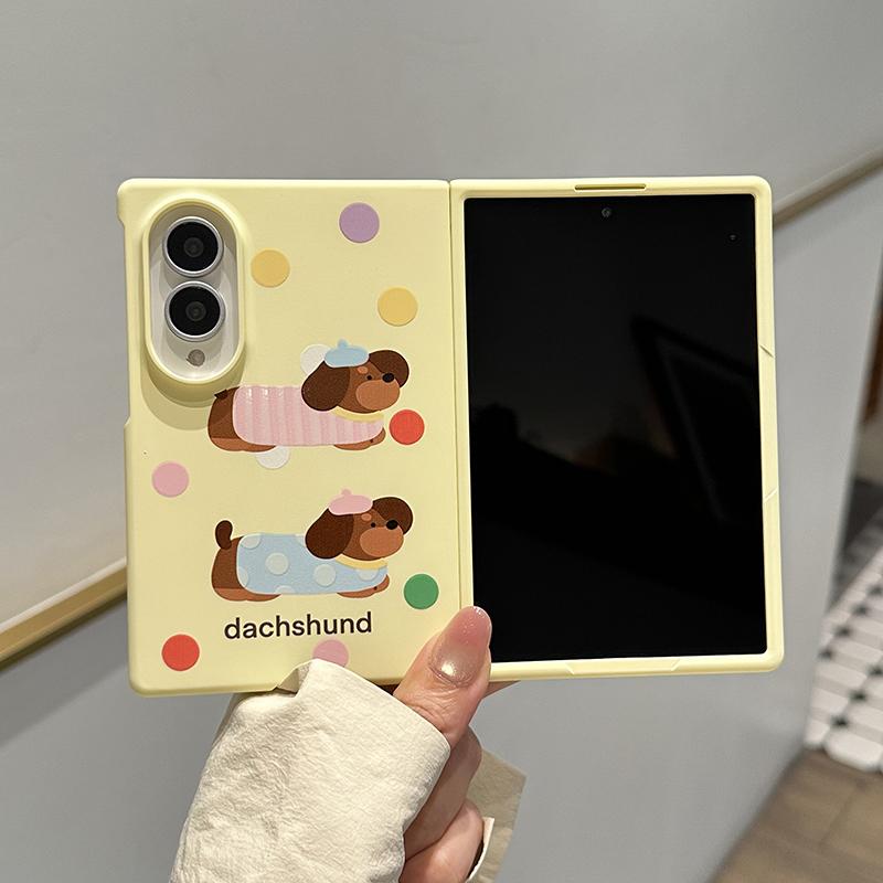 Korean Cute Cartoon Puppy Phone Case For Samsung Z Fold 8 Z Fold8 Cover with Chain Kawaii Hard Cases For Galaxy ZFold8 Funda