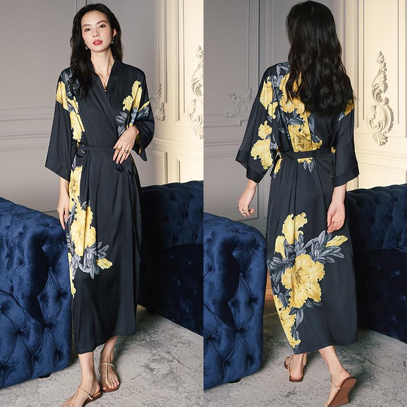 Yao Ting Women's Plus Size Satin Chiffon Pajamas - Summer Ice Silk Luxury Sleepwear & Bathrobe Set