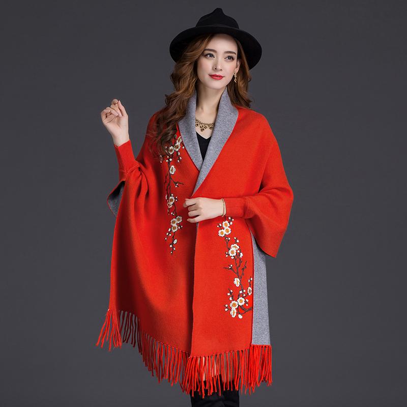 Autumn And Winter New Double-Sided Scarf Thick Warm Fashion Outdoor High Quality Comfortable Plum Embroidery Temperamental Shawl