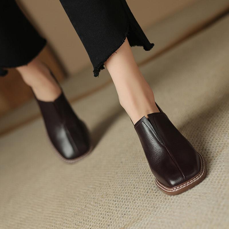 Fashion NEW Spring/Autumn Women Pumps Square Toe Chunky Heel Shoes Split Leather Shoes for Women Concise Slip-on High Heel Handmade Shoe