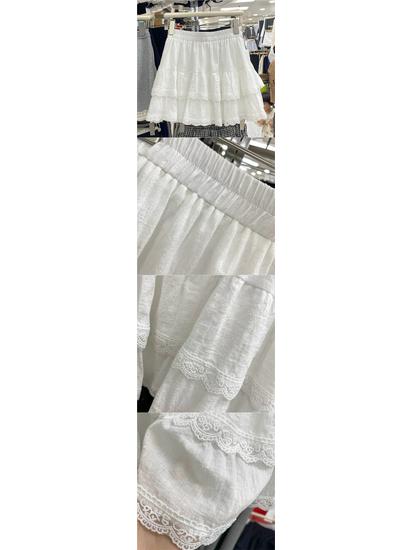 2025 Summer Women's High-Waist Slimming A-Line Mini Skirt: White Lace Layered Ballet Style
