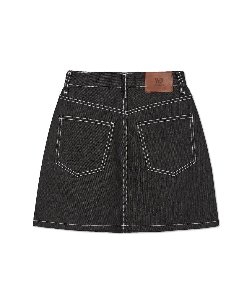 West Grand Boulevard Contrast Raw Denim Mini Skirt Black Indigo