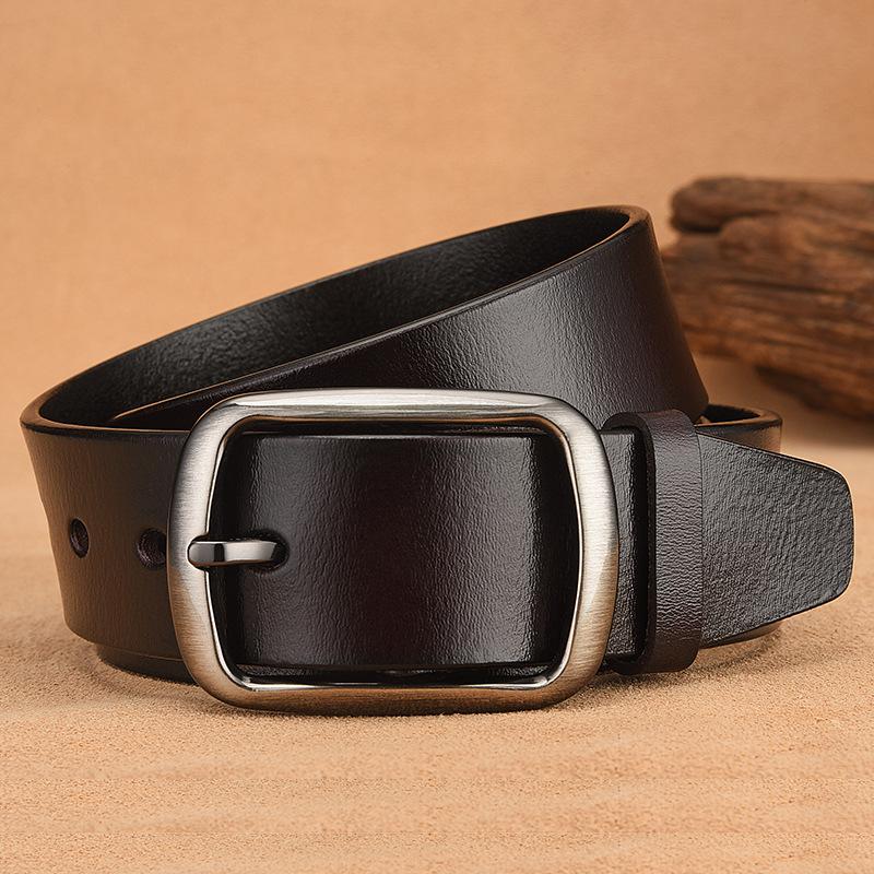 Kožený pánský opasek s kolíčkovou přezkou Dvouvrstvá hovězí kůže Pánský retro opasek Ležérní pánský opasek