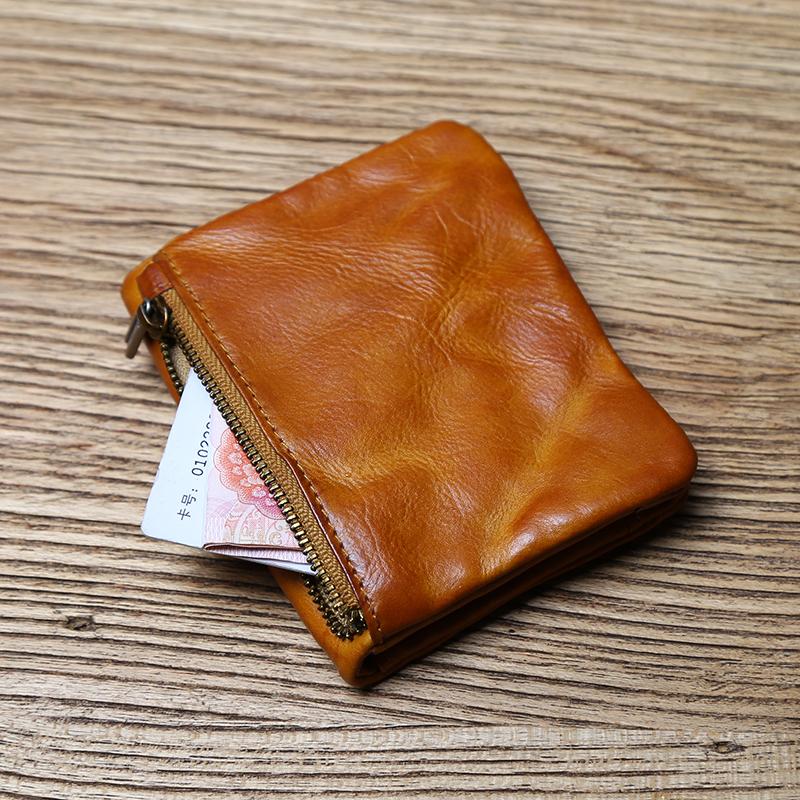 NZPJ Retro Leder Geldbörse für Herren Damen Kurze Geldbörse Erste Schicht Rindsleder Vertikale Geldbörse Pflanzlich gegerbtes Leder Bankkartenhalter