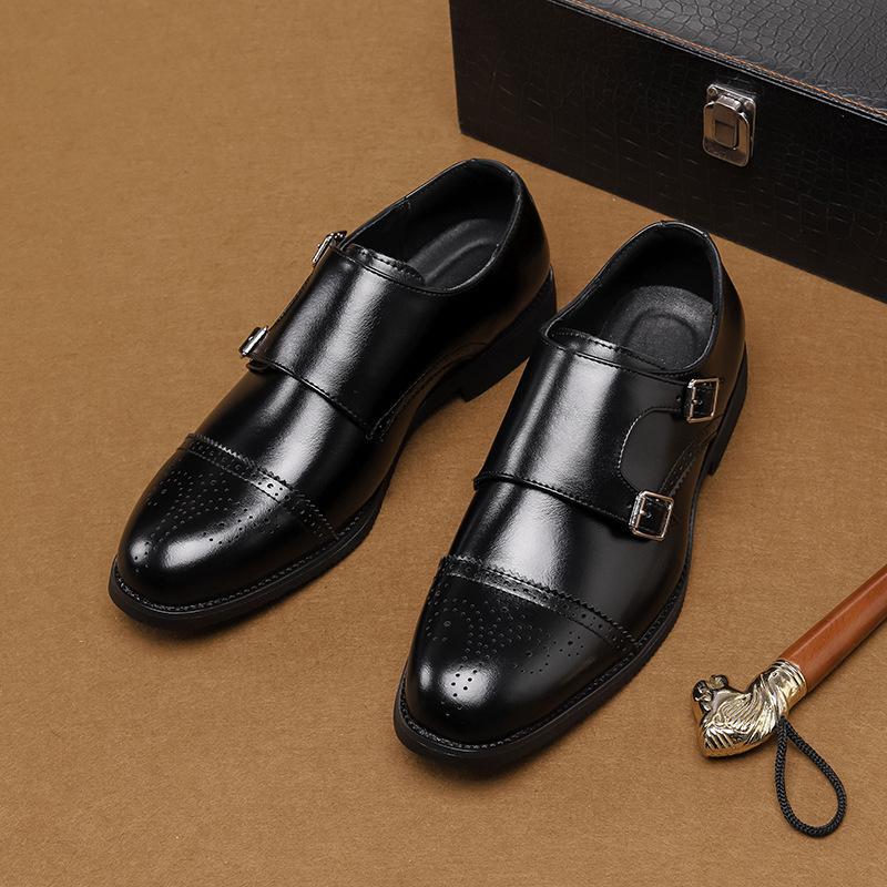 Leather shoes new business dress shoes Mengke shoes double buckle monk shoes