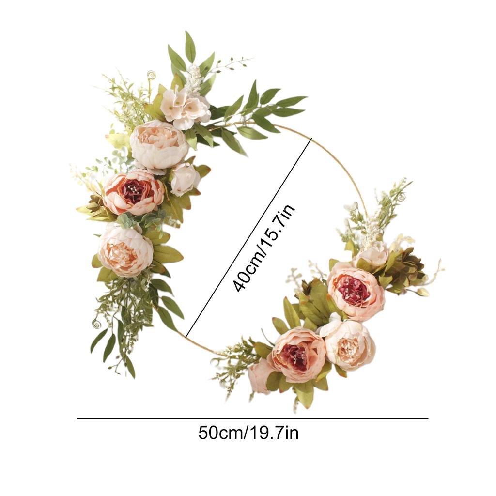 Artificial Silk Flower Peony Garland for Front Door Wall Wedding Decoration 40cm Iron Ring 50cm Wreath Outer Diameter