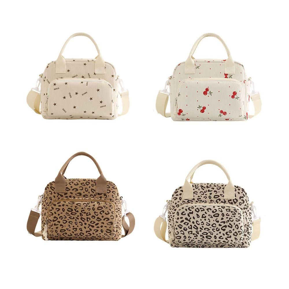 Large Capacity Picnic Bag Strawberry Pattern Food Thermal Handbag Corduroy Lunch Bag Women's Use