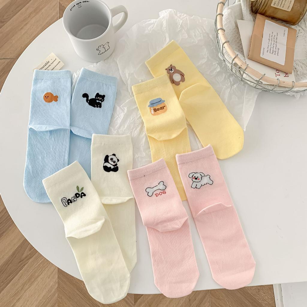 Women's Cartoon Animal Mid-tube Socks Summer Cute Trendy Creative A&B Style Soft Breathable Cotton Students Socks