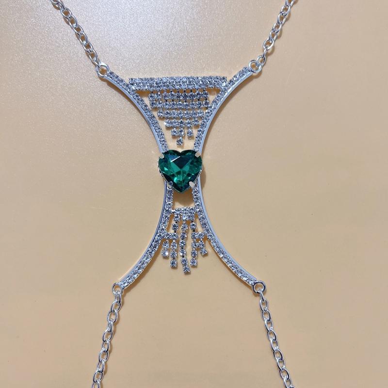 Luxury Heart Crystal Chest Bra Jewelry Rhinestones Body Chain Necklace Bra Chain Jewelry Body Jewelry For Women Sexy