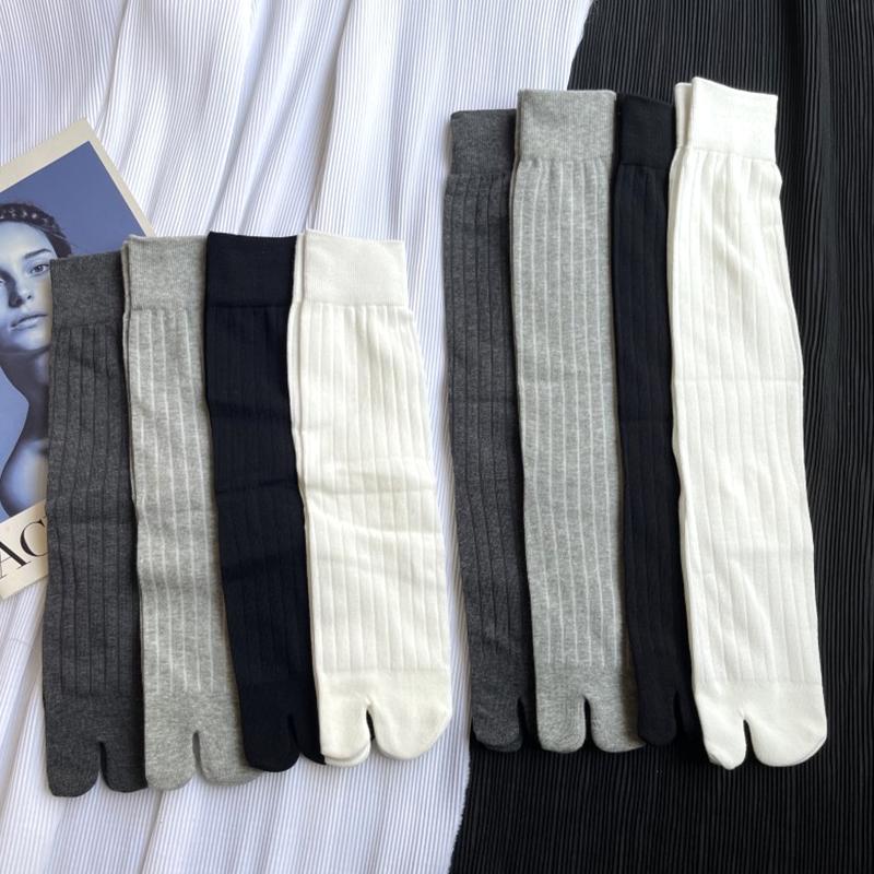 Cotton Split Toe Socks Two Toe Mid-Calf Socks Calf Socks Autumn Winter Vertical Strips Japanese Tabi Socks Clogs Socks