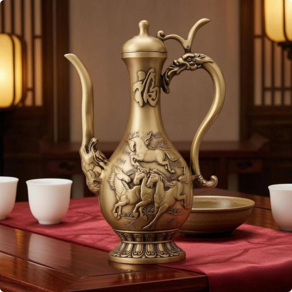 Lidded Brass Spirit Pot ChineseStyle Ornate Vintage for Home Display