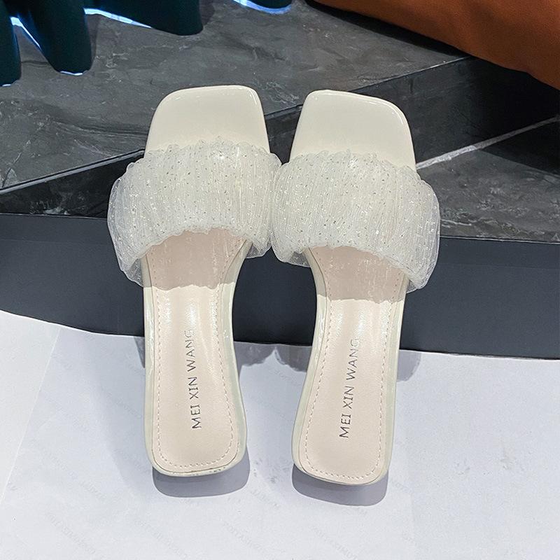 Transparent high-heeled temperament sandals women's summer new outer wear crystal thick-heeled sandals versatile one-word slippers