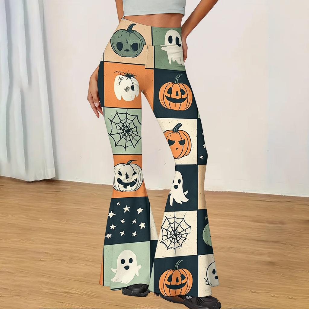 Women's Halloween Print Flared Yoga Pants Casual High Waist Stretchy Bootcut Trousers for Daily Wear and Fitness Activities
