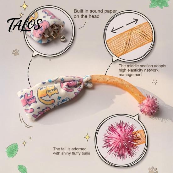 Funny Candy Shaped Cat Toys Mesh Tube Toy, Crinkle Plush Pouch with Tinsel Pom Pom, Quiet for Night Play Interactive Stretchable Toy Indoor